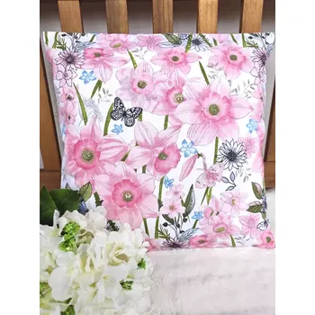 Povlak na polštářek Povlak na polštář 40 x 40 cm – Růžové narcisky | Ruční výroba z bavlny