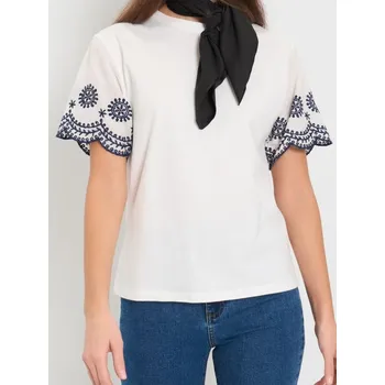 Dámské tričko Sinsay - Bavlněné tričko - krémová - 302HB-01X - 302HB-01X-XS