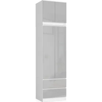 Šatní skříň Šatní skříň s nástavcem 60 cm WREN - bílá / světle šedá lesklá