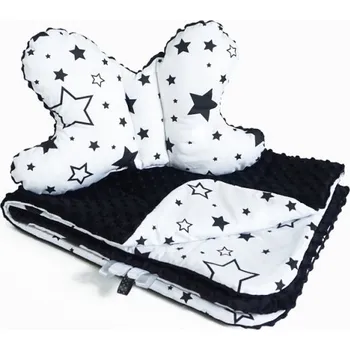 Dětsný nábytek Baby Nellys 2-dílná Sada do kočárku s minky s motýlkem - hvězdičky, minky - černá/bílá