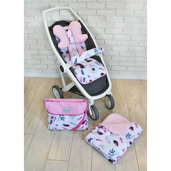 Baby Nellys Mega sada do kočárku s taškou na kočárek - Listy - růžová, Ce19