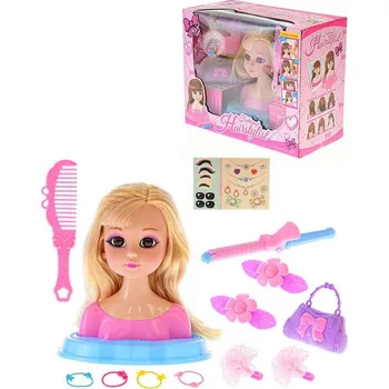 Panenka Hlava česací blondýnka 19cm set s kadeřnickými doplňky v krabici