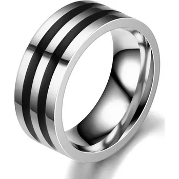 Prsten Šperky4U Pánský ocelový prsten s černými pruhy - velikost 60 - OPR1966-60