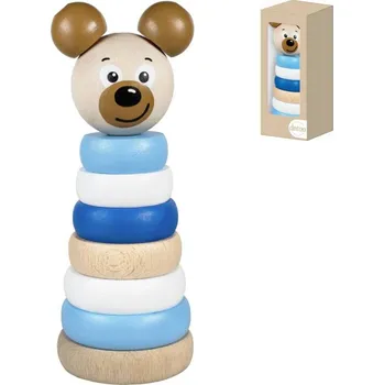Dřevěná hračka Detoa DŘEVO Baby pyramida navlékací věžička medvídek rmodrá