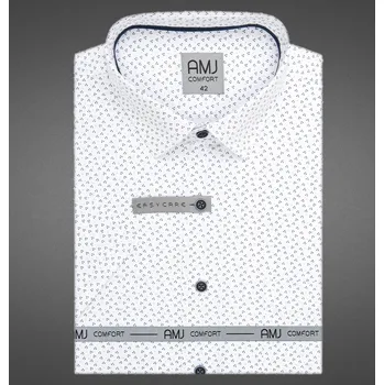 Pánská košile Pánská košile AMJ bavlněná, bílá, modré puntíky, VKSBR1451, krátký rukáv, slim fit, vel. 44