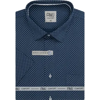 Pánská košile Pánská košile AMJ bavlněná, tmavě modrá, bílé kostičky, VKBR1441, krátký rukáv, regular fit, vel. 43