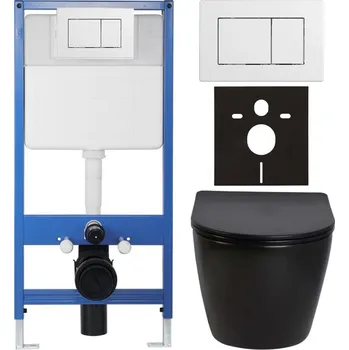 WC sada CERANO - Kompletní podomítkový WC set Lite/Verde - černá lesklá - WC tlačítko Classic, bílé - předstěnová instalace/sádrokarton - 49x36 cm