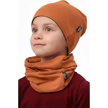 Čepice Dětská čepice Jožánek bavlněná, oboustranná + nákrčník - skořicová