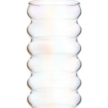 Sklenice Sklenička s brčkem 500 ml 7,2 x 14,9 cm Žebrovaná vlnitá sklenice na nápoje se skleněným brčkem 21,59 cm Opakovaně použitelná sklenička