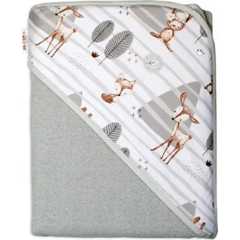 Baby Nellys Dětská osuška s kapucí Baby Nellys, Zvířátka v lese -100 x 100 cm - šedá