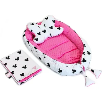 Hnízdečko pro miminko Baby Nellys Sada komplet Baby Nellys, oboustranné hnízdečko, 60x90cm - Mickey, minky růžová