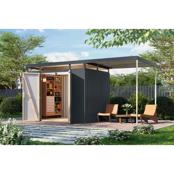 Zahradní domek KARIBU HOLZTECHNIK plechový domek KARIBU AURUM 3 + přístavek 200 cm (53683) antracit LG4843