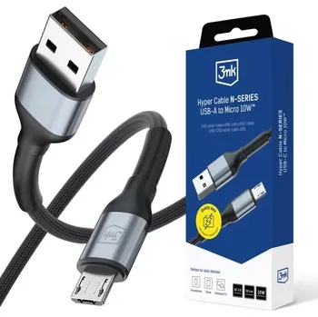 Autolékárnička 3mk Kabel 50cm 10W 5V/2A QC 3.0 Hyper Cable N-SERIES USB-A to Micro 10W™ Black