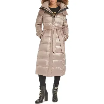 KARL LAGERFELD dlouhá zimní péřová, bunda, kabát CONTRAST hnědá AKCE S