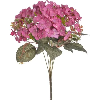 umělá květina Hortenzie s listy - trs, růžová sytá