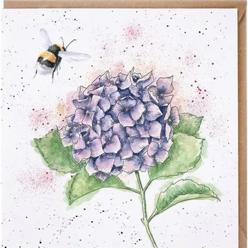 Přání 15 x 15 cm "The Busy Bee (Hydrangea)" Wrendale Designs - hortenzie