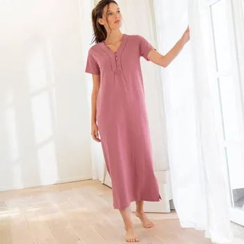 Dámská noční košile Dlouhá noční košile s výstřihem na knoflíčky růžové dřevo 46/48