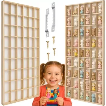 úložný prostor na hračky Dřevěná polička pro sběratele na figurky, autíčka – 54 přihrádek