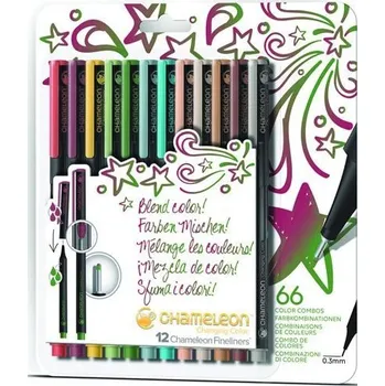 Zvýrazňovač Set Chameleon Fineliner - detailní popisovače, 12ks - syté tóny