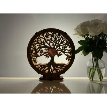 Lampička Li-Go "Strom života s achátovým srdcem" dřevěná lampa s dvojitým podsvícením 20x22 cm/dub