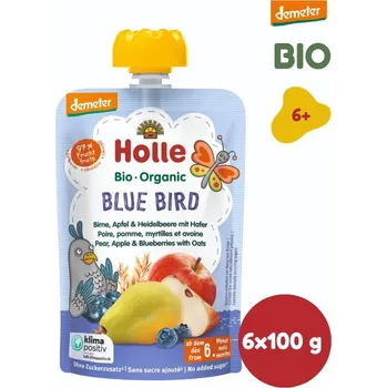 Dětská výživa HOLLE Blue Bird BIO hruška jablko borůvky a vločky 6× 100 g