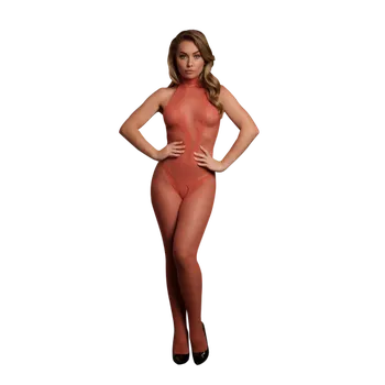 LE DÉSIR Fishnet and Lace Bodystocking - One Size, Red