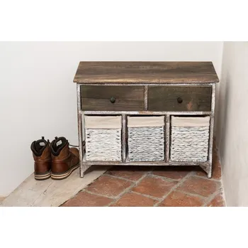 Komoda Vingo Dřevěná komoda se 3 košíky z kukuřičného šustí, 69 x 52 cm, 2. jakost