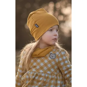 Čepice Dětská čepice Jožánek bavlněná, oboustranná + nákrčník - hořčicová