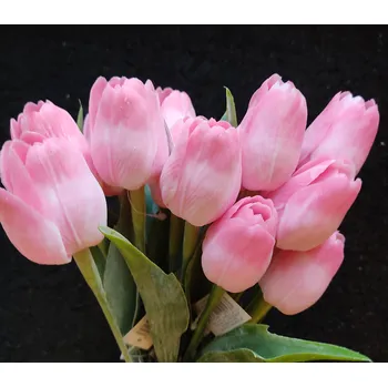 umělá květina Tulipán s listem TT Pink, 43 cm - dekorace