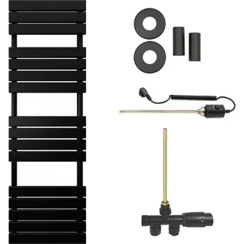 Radiátor CERANO - Koupelnový radiátorový set Claude - kombinované vytápění, termo tyč - boční jednobodové připojení - 866W - černá matná - 1600x500 mm