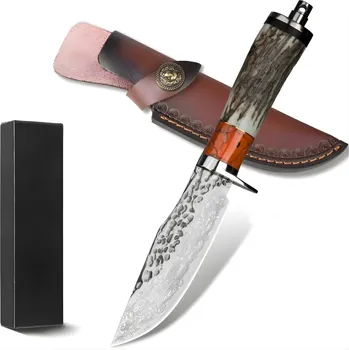 Kuchyňský nůž IZMAEL Damaškový outdoorový nůž FB 39492 Hnědá/Červená/Typ1/2.Jakost 9.5 cm