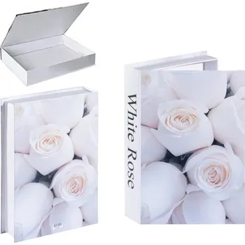 Dekorativní falešná kniha s úložným prostorem, otevíratelná, design White Rose - Stylová dekorace s úložným prostorem pro elegantní interiéry