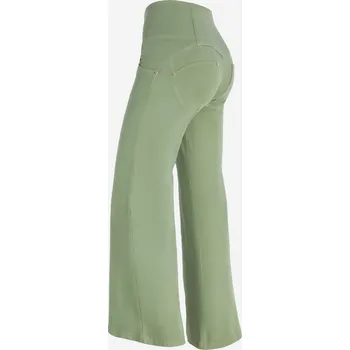 Dámské kalhoty Freddy kalhoty WR.UP SNUG v zelené barvě, reálné kapsy, vysoký pas na knoflíčky, velmi široké nohavice Vybraná velikost: S