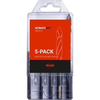 Vrták RUKO RU259205ERO sada vrtáků do kovu HSS-G Co 5 se špičkou Flowstep 5 dílů 4-10mm