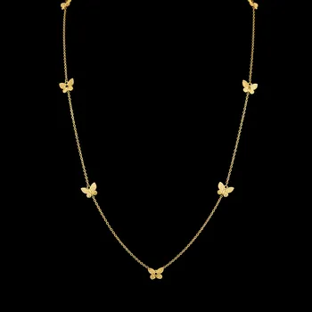 Náhrdelník Dlouhý pozlacený ocelový náhrdelník s motýlky 90+5 cm č. 1752