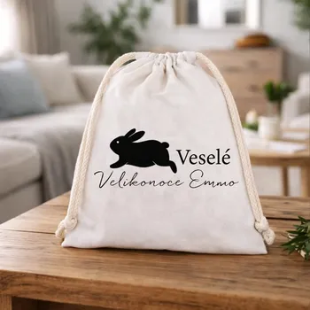 Velikonoční dekorace Bavlněný pytlík s vlastním jménem VESELÉ VELIKONOCE - ZAJÍČEK Velikost pytlíku: 18 X 24 cm