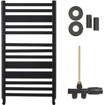 Radiátor CERANO - Koupelnový radiátorový set Enrico - ústřední vytápění - boční jednobodové připojení - 467W - černá matná - 970x500 mm