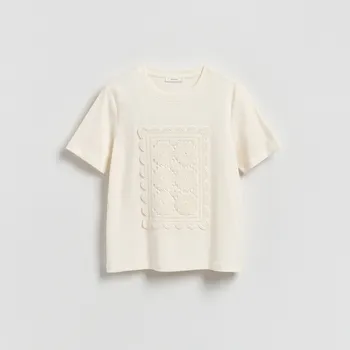 Dámské tričko Reserved - Tričko s&nbsp;vyšíváním - krémová - 293HT-01X - 293HT-01X-M