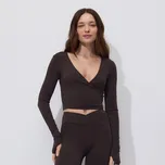 Reserved - Halenka s překládaným výstřihem a vázáním - tmavě hnědá - 087HT-89X - 087HT-89X-L