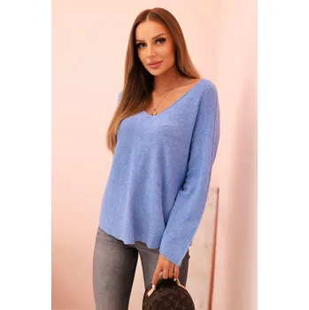 Dámský svetr Kesi Dámský svetr IT88 s viskózou a výstřihem do V Barva: Modrá - světle, Velikost: UNI