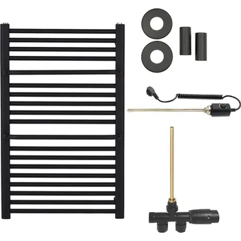 Radiátor CERANO - Koupelnový radiátorový set Antonio - kombinované vytápění, termo tyč - boční jednobodové připojení - 484W - černá matná - 860x550 mm