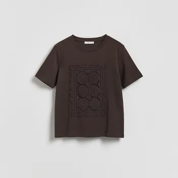 Reserved - Tričko s&nbsp;vyšíváním - tmavě hnědá - 293HT-89X - 293HT-89X-L