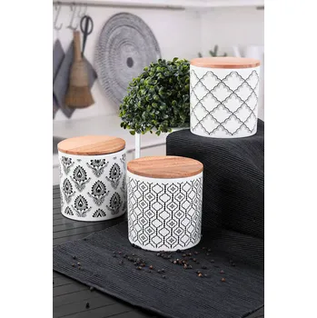 Dóza na potraviny ASIR Keramický zásobník na potraviny (3 kusy) ARES bílý zdobený