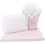 Baby Nellys luxus. sada pro panenku - zavinovačka, peřinka a polštářek, růžová s puntíky