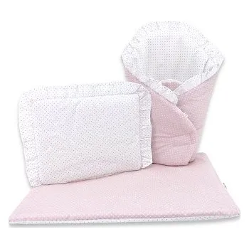 Doplněk pro panenku Baby Nellys luxus. sada pro panenku - zavinovačka, peřinka a polštářek, růžová s puntíky