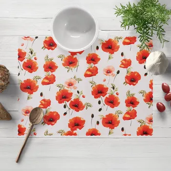 prostírání Teflonové prostírání na stůl TF-133 Červenooranžové vlčí máky na bílém 30x40 cm