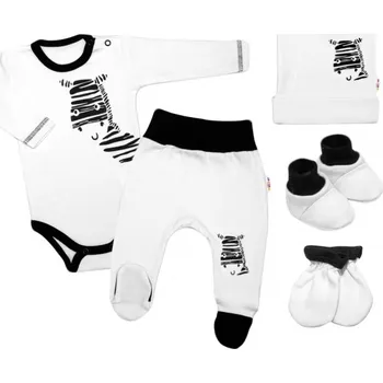 Kojenecká souprava Baby Nellys 5-ti dílná soupravička do porodnice Zebra - bílá | Velikost koj. oblečení: 68 (4-6m)