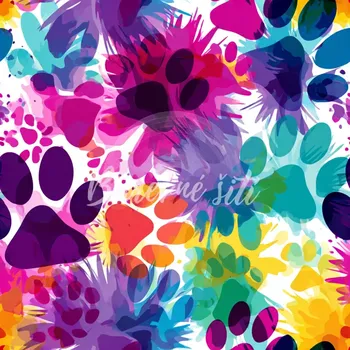 Teplákovina, Barvy a tlapky na bílé (E) 0,80m/ks (Kvalitní teplákovina Bella)