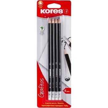 Grafitová tužka Kores Trojhranná tužka č. 2 = HB s gumou 4 ks