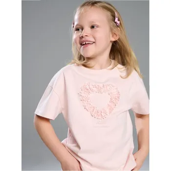 Dívčí oblečení Sinsay - Bavlněné tričko s 3D aplikací - růžová - 806IQ-30X - 806IQ-30X-128